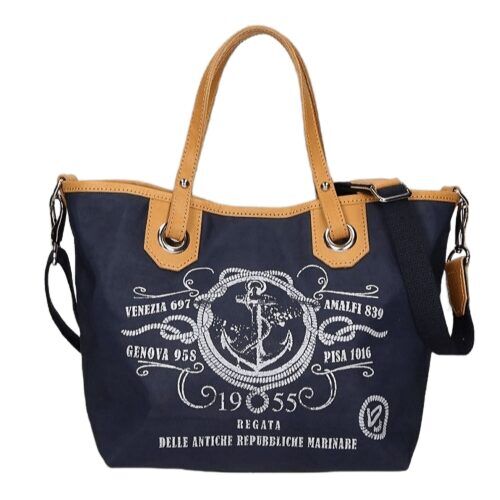 vintage nautical cotton tote bag with shoulder strap blue bon